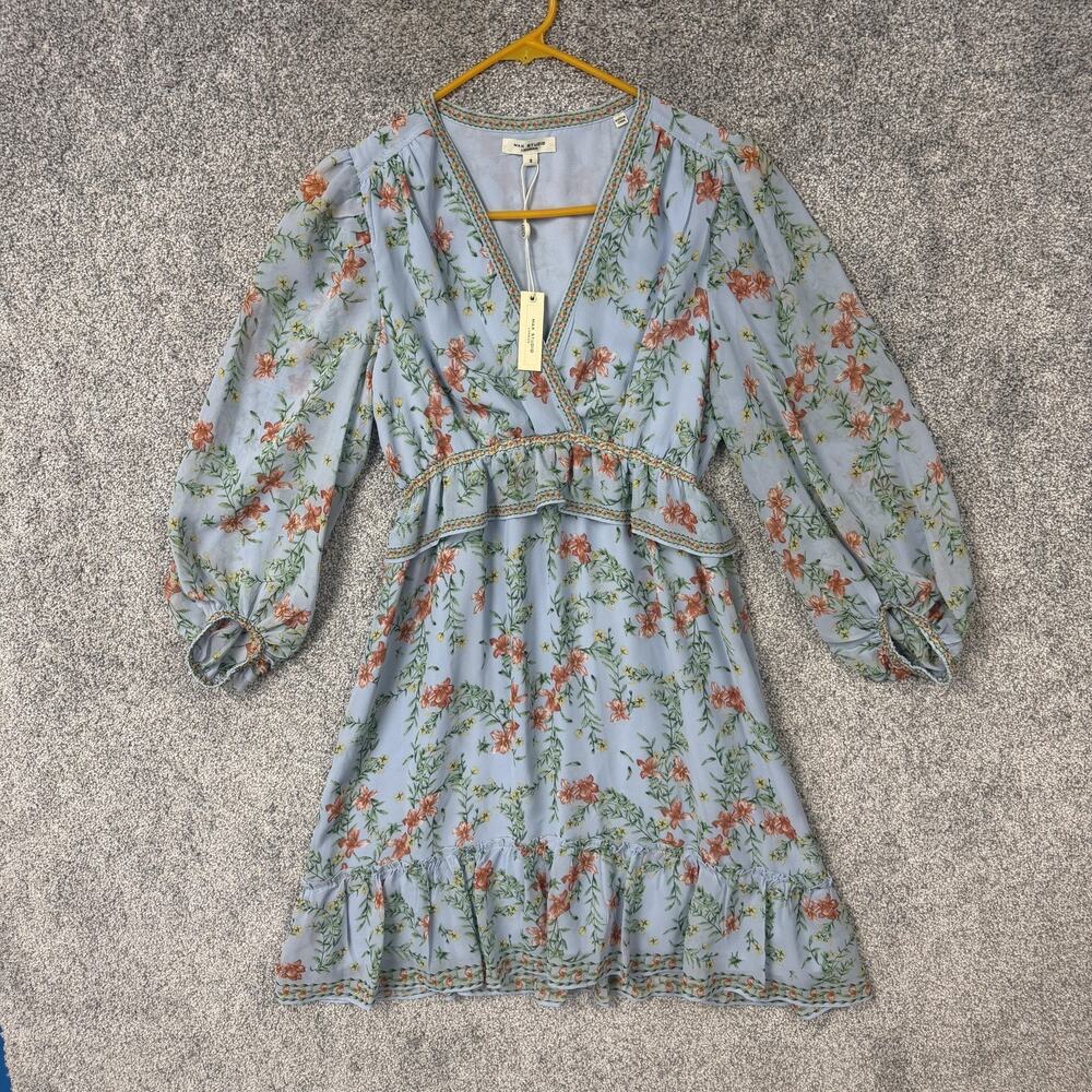 Max Studio Wrap Dress S Floral Cottagecore Romantic Garden Party Ruffle Prairie